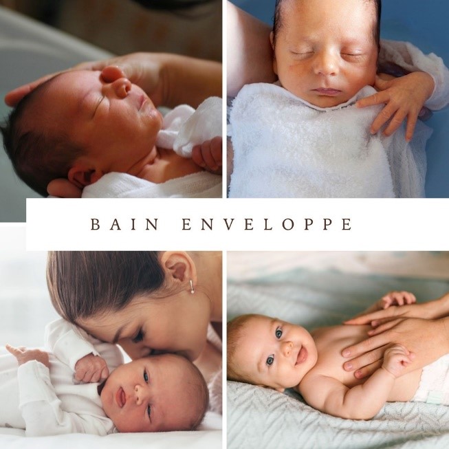 Apprendre à donner un bain enveloppé à son bébé avec les bras de luciana